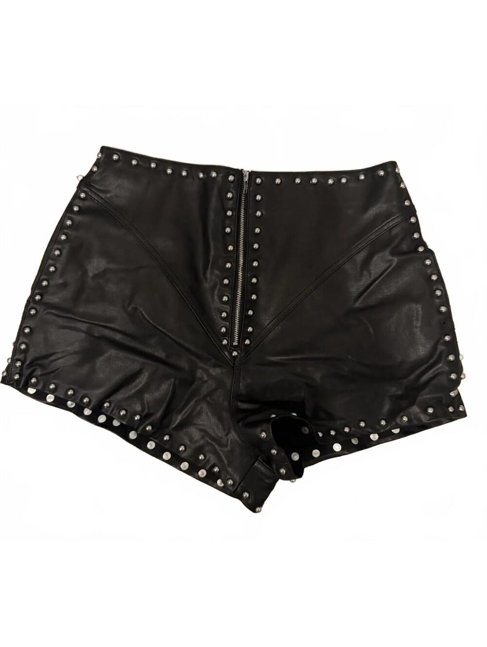 NBD Black Faux Leather Studded High-Waist Shorts Size S